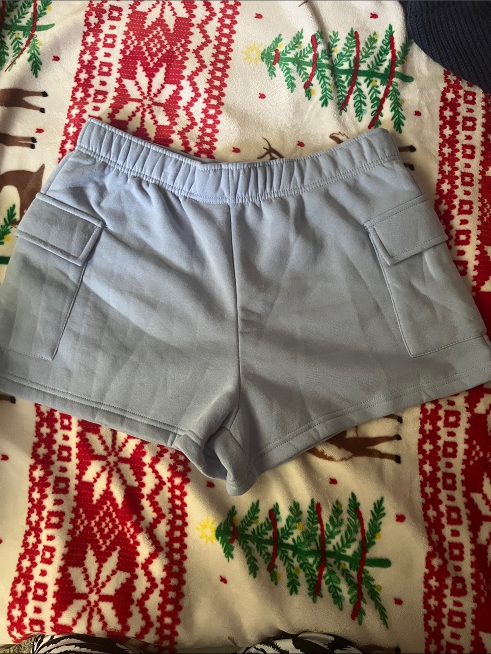 Light Blue And White Women's Bike Shorts with Cargo Pockets